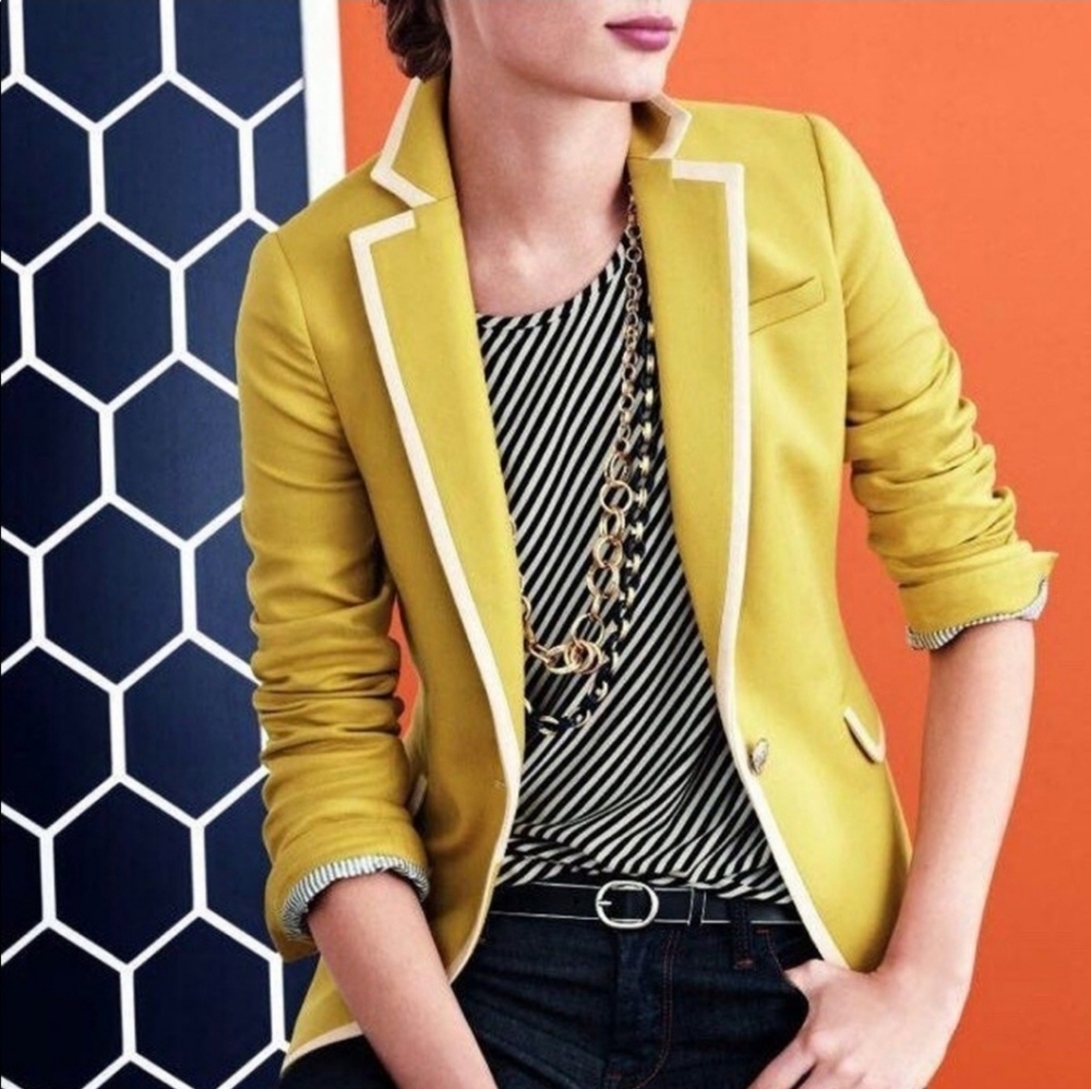 Banana Republic Yellow Mustard Blazer with White Trim